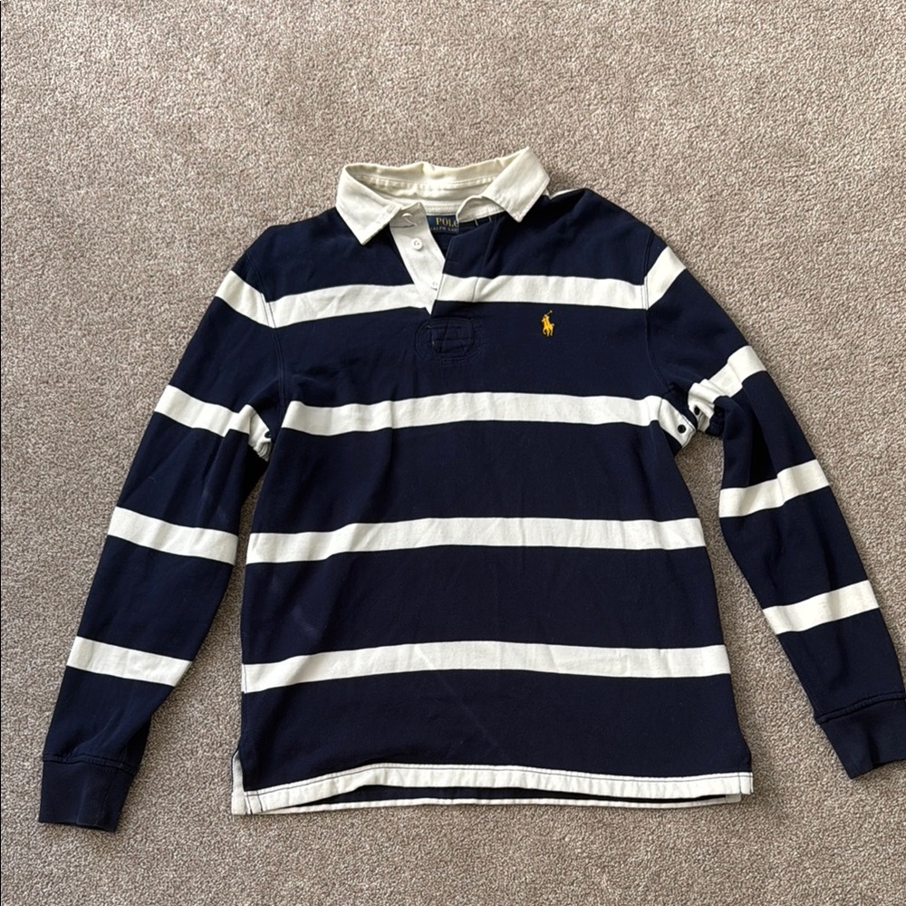 Navy and White Striped Men’s Polo Shirt